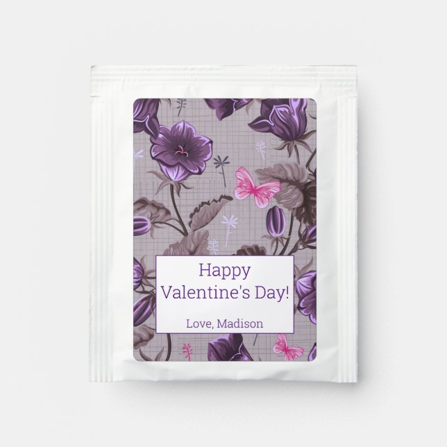 violet hand bells and pink butterflies pattern tea bag drink mix (Front)