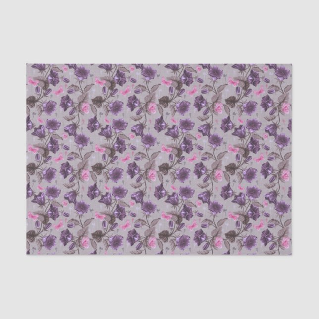 violet hand bells and pink butterflies pattern tissue paper (Front)