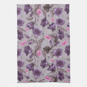 violet hand bells and pink butterflies pattern towel