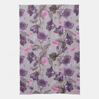 violet hand bells and pink butterflies pattern towel