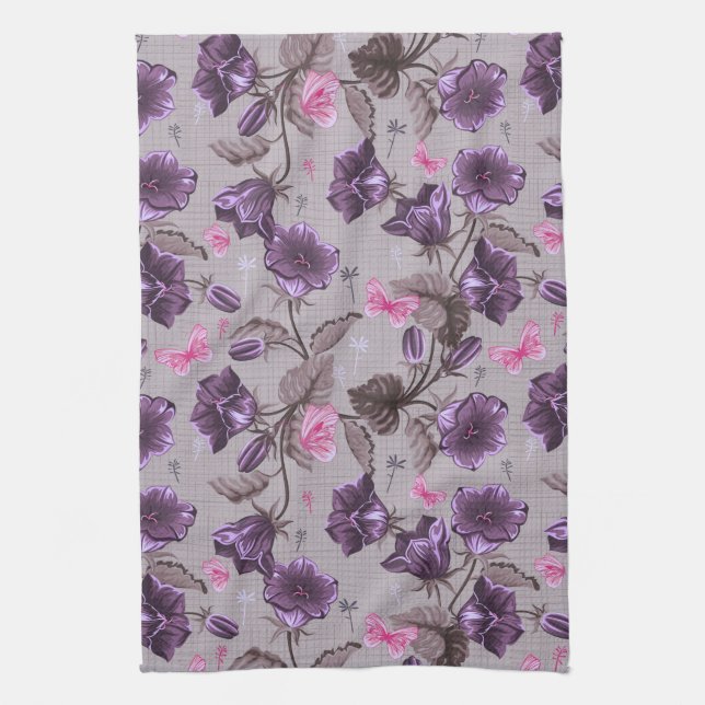 violet hand bells and pink butterflies pattern towel (Vertical)