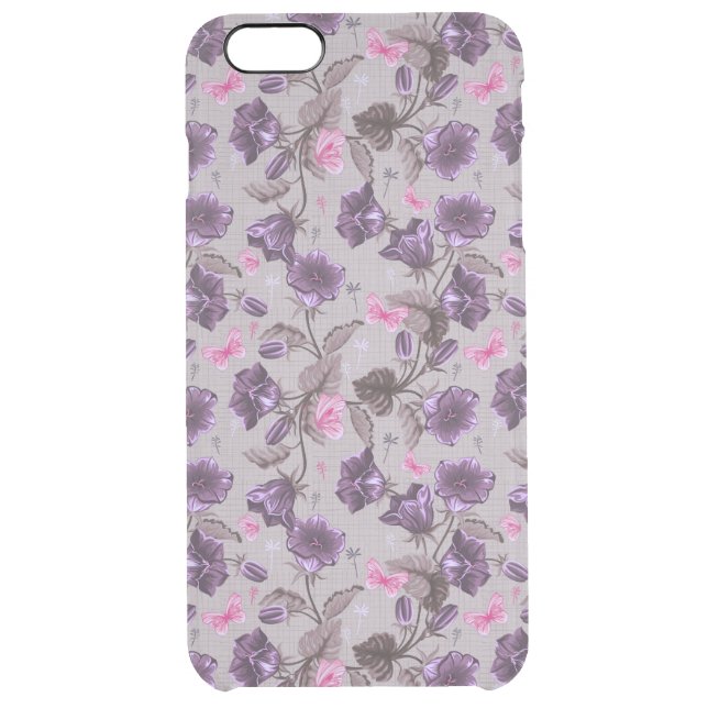 violet hand bells and pink butterflies pattern uncommon iPhone case (Back)