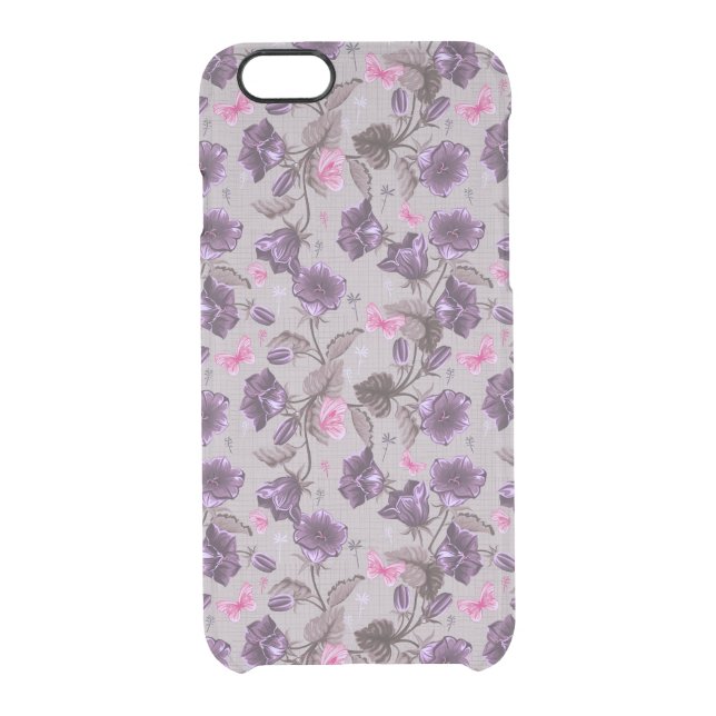 violet hand bells and pink butterflies pattern uncommon iPhone case (Back)