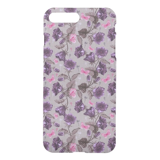 violet hand bells and pink butterflies pattern uncommon iPhone case (Back)