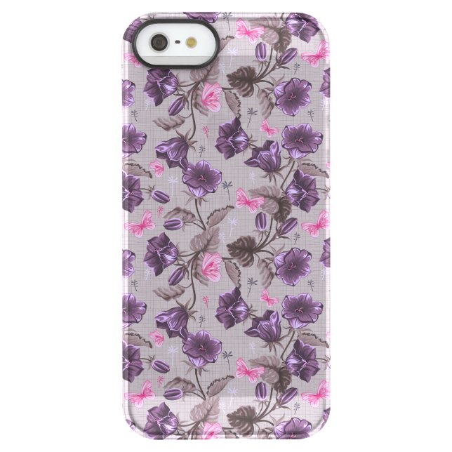 violet hand bells and pink butterflies pattern uncommon iPhone case (Back)