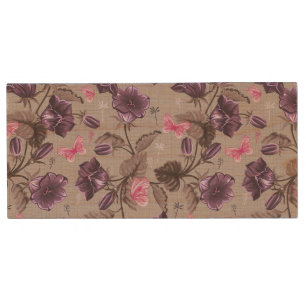 violet hand bells and pink butterflies pattern wood flash drive