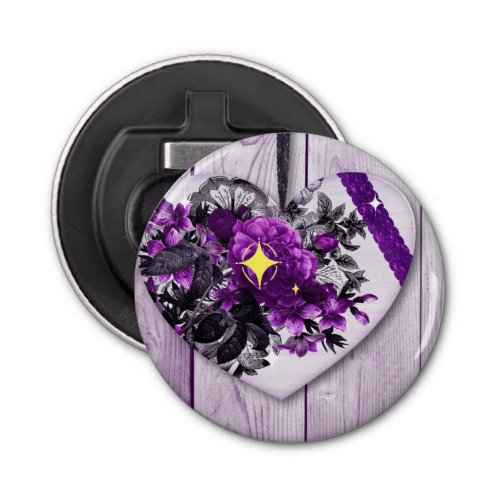 Violet Heart Elegance Button Bottle Opener 