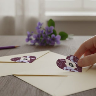 Violet Heart Floral Stickers