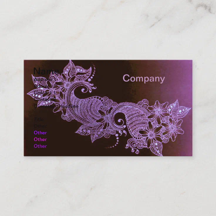 violet henna mehndi floral Business Card | Zazzle