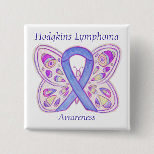Violet Hodgkins Lymphoma Ribbon Butterfly Buttons