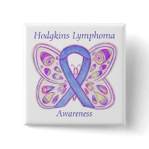 Violet Hodgkins Lymphoma Ribbon Butterfly Buttons