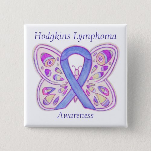 Violet Hodgkins Lymphoma Ribbon Butterfly Buttons