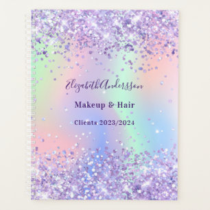 Violet holographic glitter name business planner