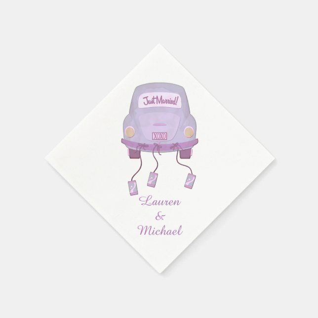Violet Honeymoon Car Wedding Napkins (Corner)