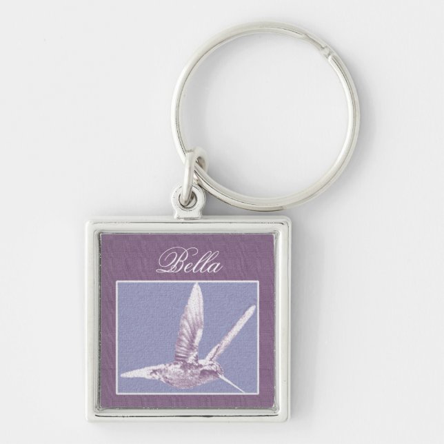 Violet Hummingbird Personalized Necklace Keychain (Front)