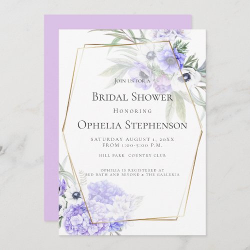 Violet Hydrangea and Anemone Floral Bouquet Invitation