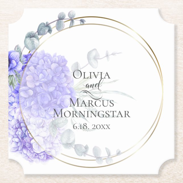Violet Hydrangea Floral Bouquet Luncheon Paper Coaster (Front)