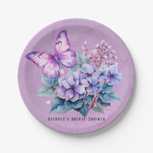 Violet Hydrangea Floral Butterfly Bridal Shower Paper Plates
