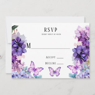 Violet Hydrangea Floral Butterfly RSVP Cards