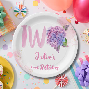 Violet hydrangea second Birthday Paper Plates