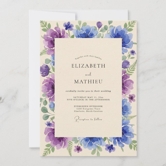 Violet Indigo Peony Wedding Invitation (Front)