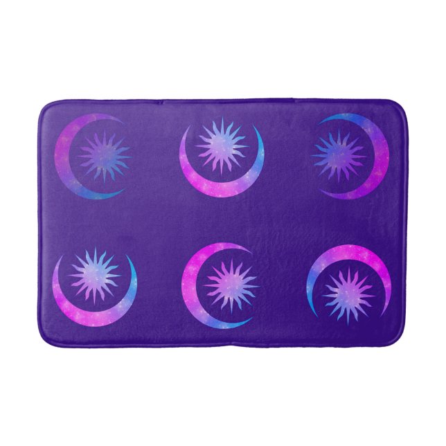 Violet Indigo Purple Moon & Sun Zen Bedroom Bath Mat (Front)