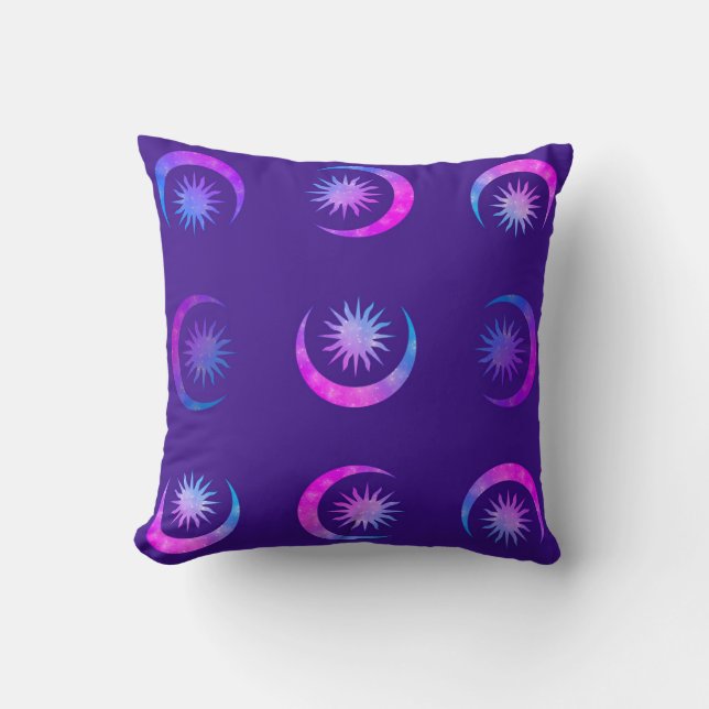 Violet Indigo Purple Moon & Sun Zen Bedroom Throw Pillow (Front)