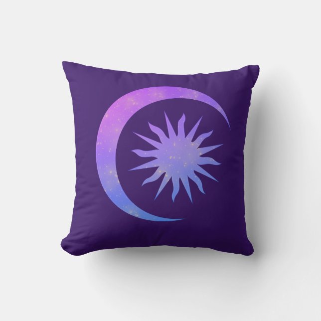 Violet Indigo Purple Moon & Sun Zen Bedroom Throw Pillow (Front)
