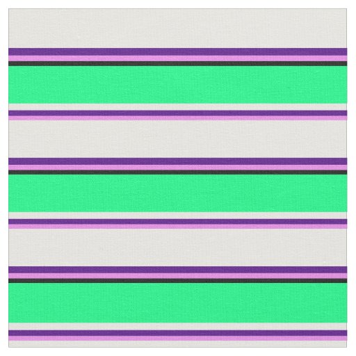 Violet, Indigo, White, Green, and Black Stripes Fabric