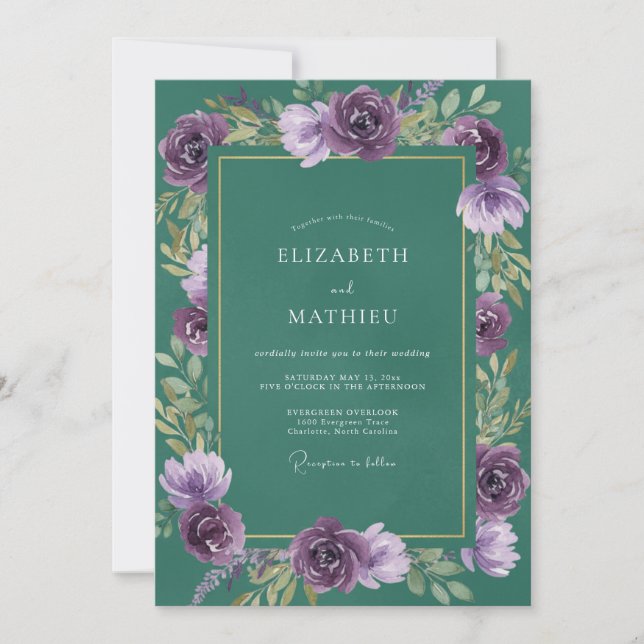 Violet Jade Leaf Wedding Invitation (Front)