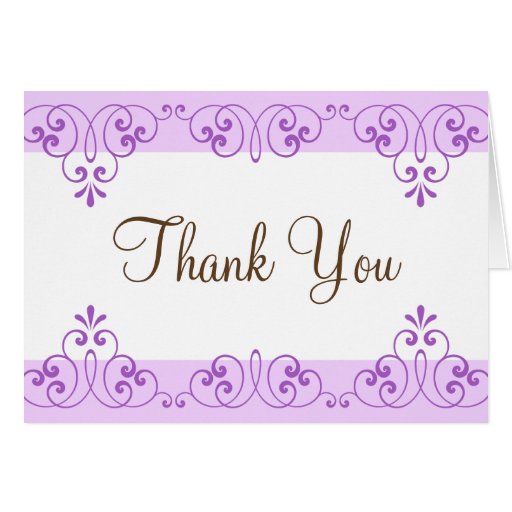 Violet lace damask borders thank you cards | Zazzle