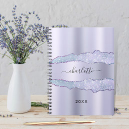 Violet lavender agate marble name notebook
