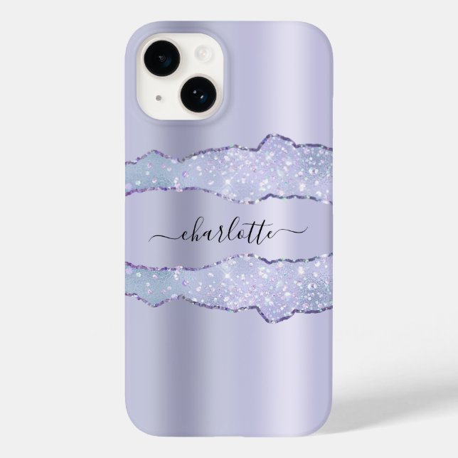 Violet lavender agate marble name script Case-Mate iPhone case (Back)