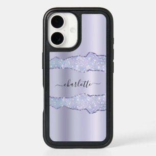 Violet lavender agate marble name script iPhone 16 case