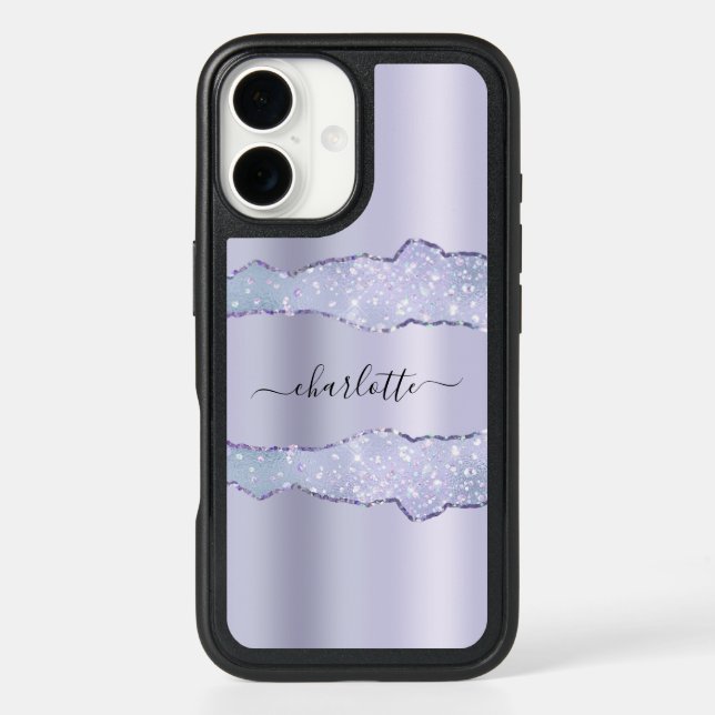 Violet lavender agate marble name script otterbox iPhone case (Back)