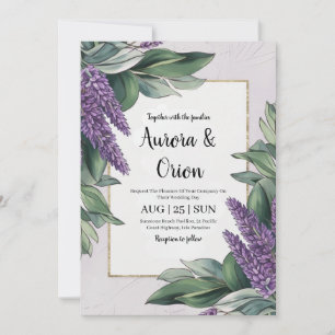violet lavender and eucalyptus wedding invitations