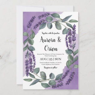violet lavender and eucalyptus wedding invitations