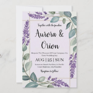 violet lavender and eucalyptus wedding invitations