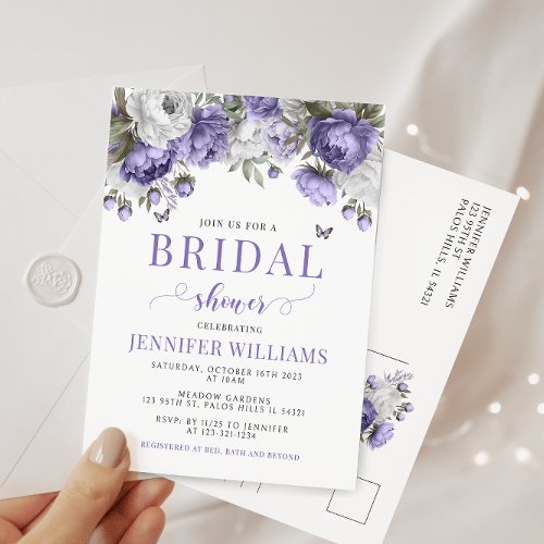 Violet lavender bridal shower budget invitation postcard