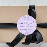 Violet lavender confetti thank you wedding classic round sticker<br><div class="desc">A stylish violet,  lavender colored background,  decorated with confetti.  With the text: Thank you for sharing our special day,  with a small heart.   Personalize and add your names.</div>