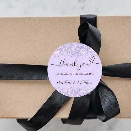Violet lavender confetti thank you wedding classic round sticker