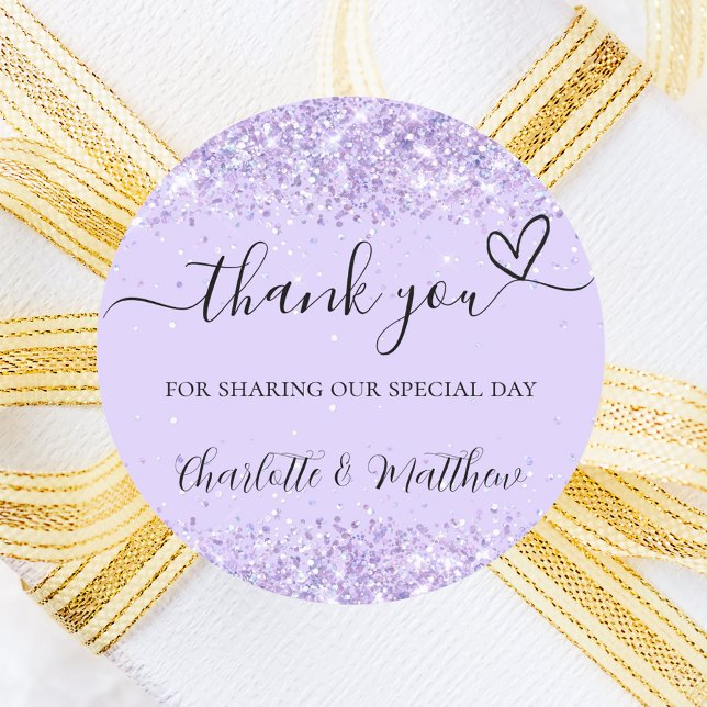 Violet lavender confetti thank you wedding classic round sticker (Creator Uploaded)