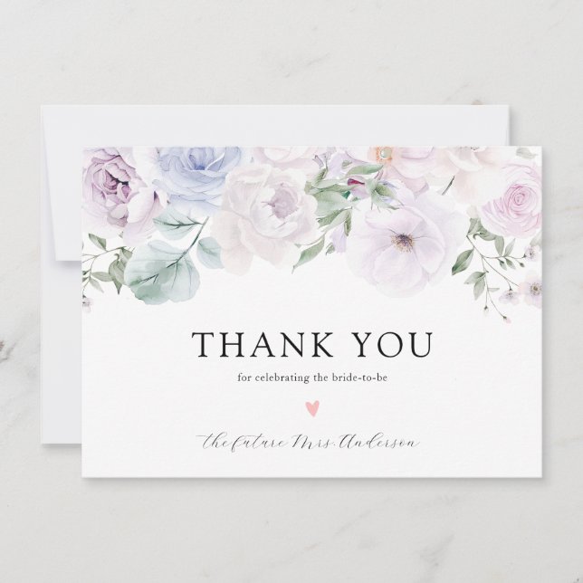 Violet Lavender Floral Bridal Shower Thank You (Front)