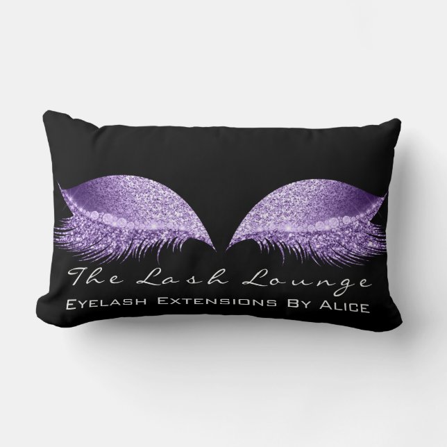 Violet Lavender Glitter Black Makeup Lashes Beauty Lumbar Pillow (Front)