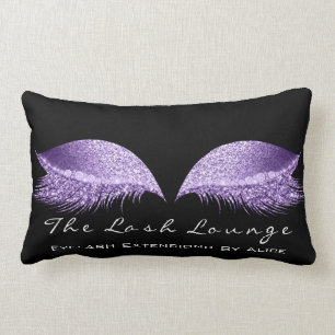 Violet Lavender Glitter Black Makeup Lashes Beauty Lumbar Pillow