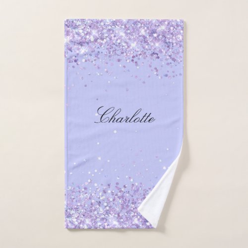 Violet lavender glitter dust name elegant bath towel set