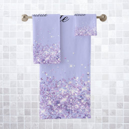 Violet lavender glitter dust name elegant bath towel set