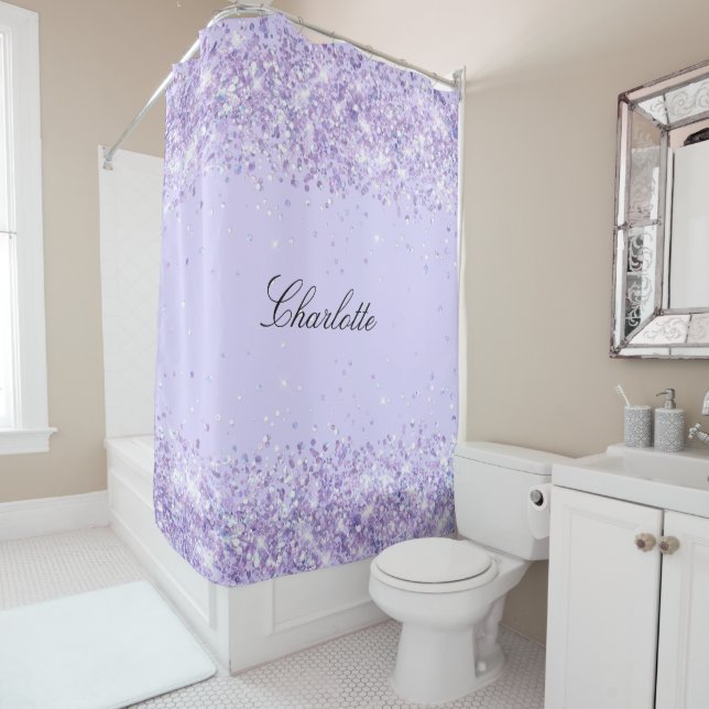 Violet lavender glitter dust name elegant shower curtain (In Situ)