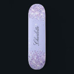 Violet lavender glitter dust name elegant skateboard<br><div class="desc">A violet,  lavender colored background. Personalize and add your name.  Decorated with faux glitter dust. The name is written with a modern hand lettered style script.</div>