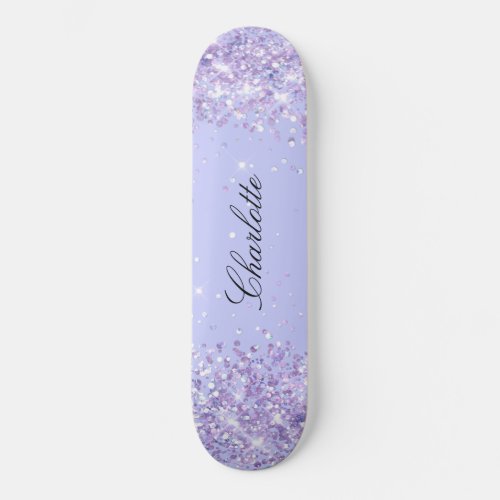 Violet lavender glitter dust name elegant skateboard